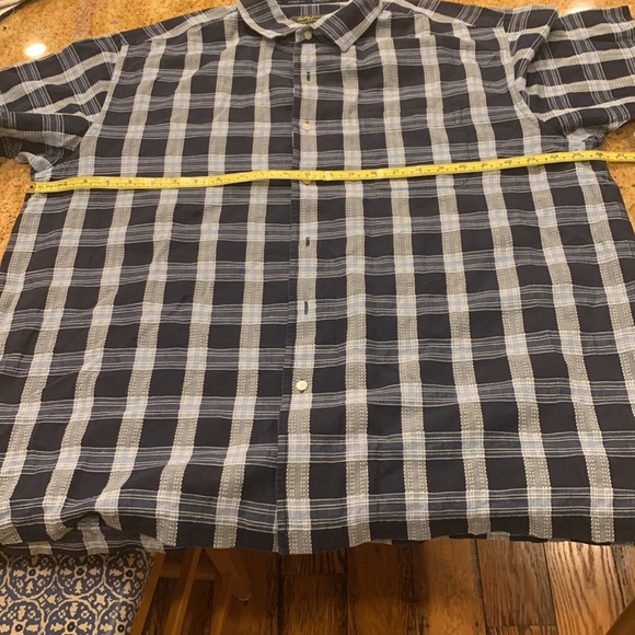 BOBBY JONES Mens Short Sleeve Blue Plaid Button Up XXL Shirt cotton/linen blend - Picture 5 of 7